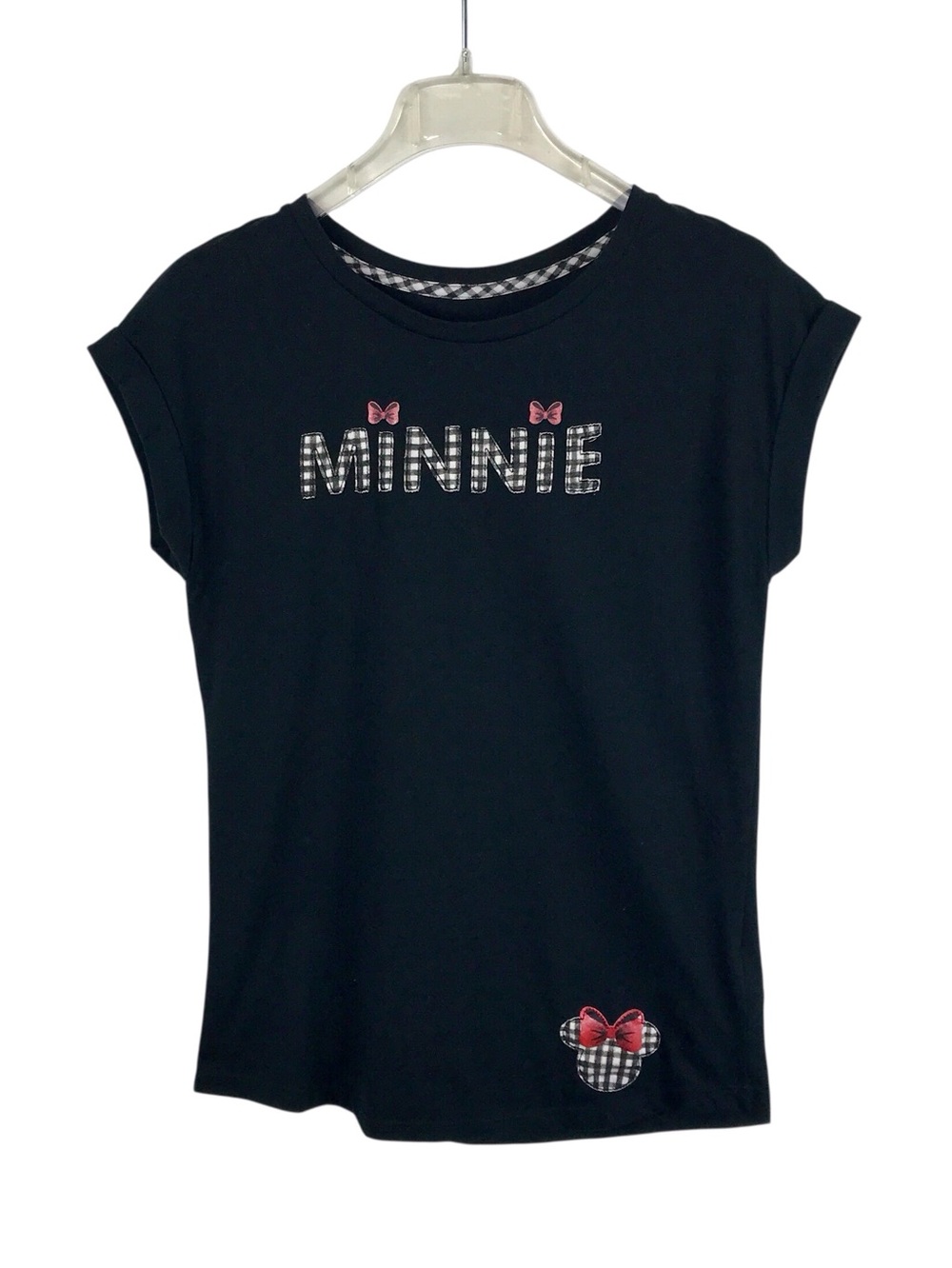 Disney Minnie Mouse Black Applique & Graphic Bow Short Sleeves